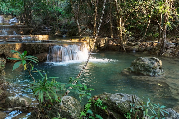 Beautiful waterfall in rainforest, Kanchanaburi province, Southeast asia, Thailand