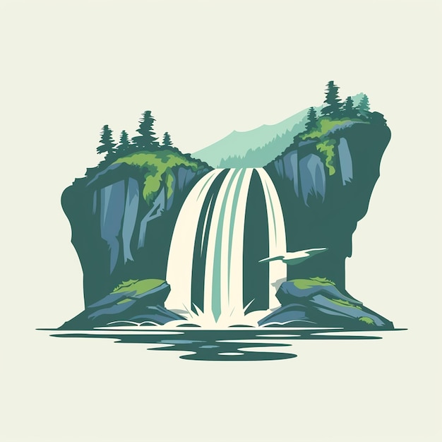 Photo beautiful waterfall vector logo