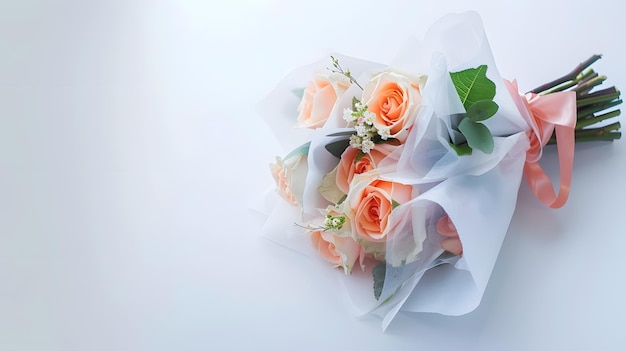 Beautiful wedding bouquet isolated on white background wrapped in color paper Generative AI