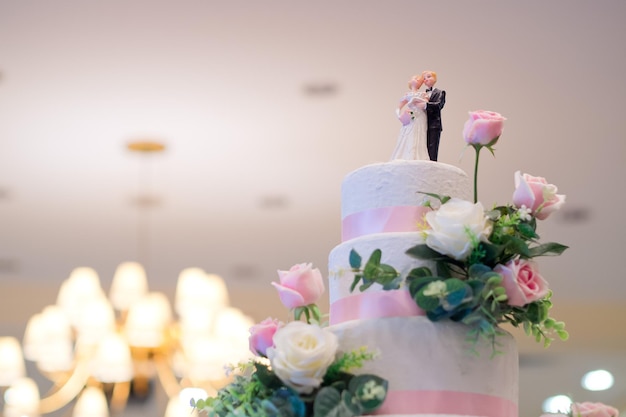 Beautiful wedding cake with blur background