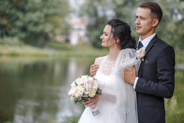 Beautiful wedding couple enjoying wedding