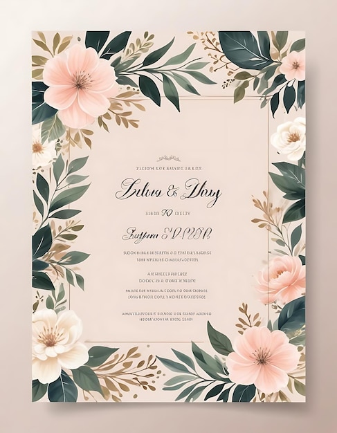 Beautiful wedding invitation with blue painted flowers