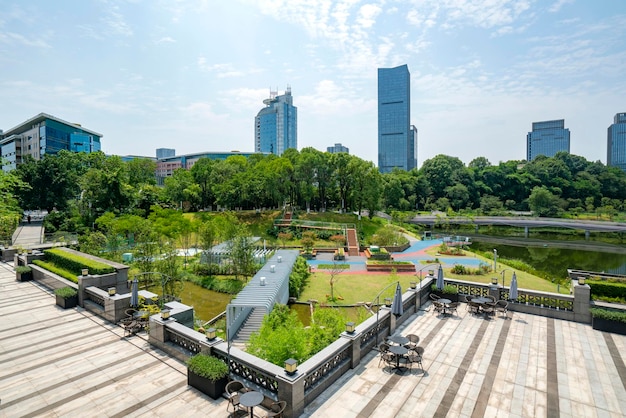 Beautiful Wetland Park and urban skyline in Chongqing China