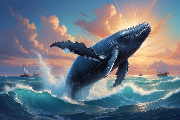 Beautiful whale crossing the ocean