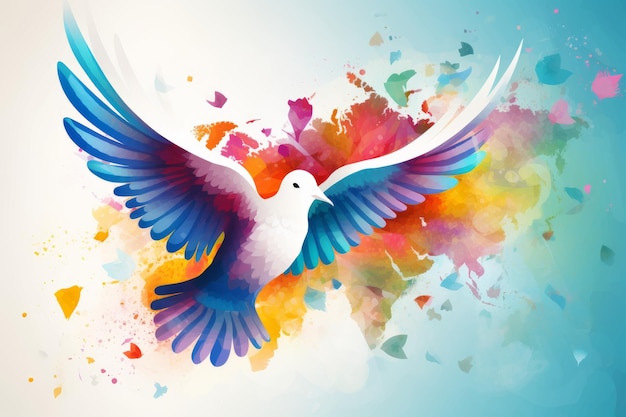 A beautiful white bird shows peace colorful generative AI