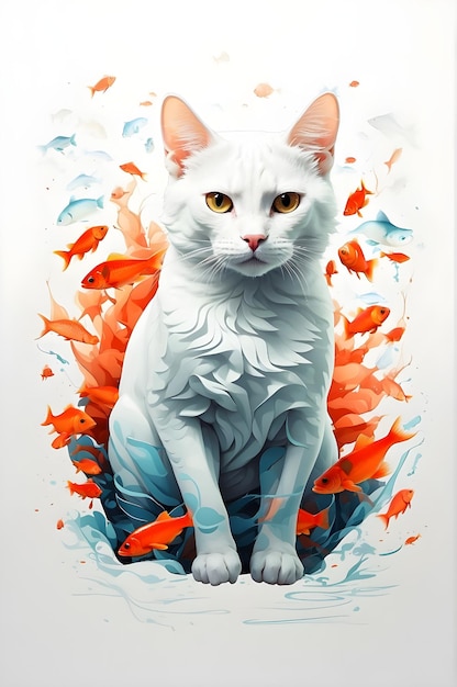 Beautiful white cat with white background