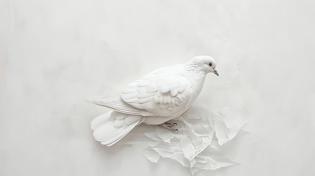 Photo a beautiful white dove sits on a branch surrounded by soft ethereal light