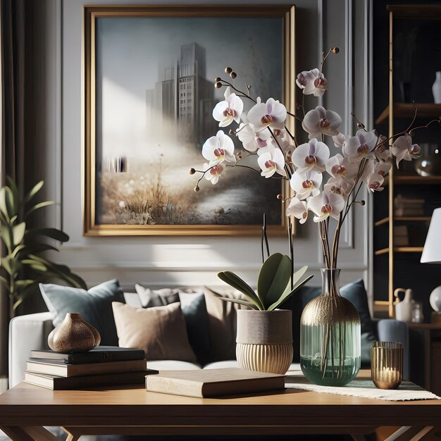 A beautiful white flower vase sits middle on a table in the room