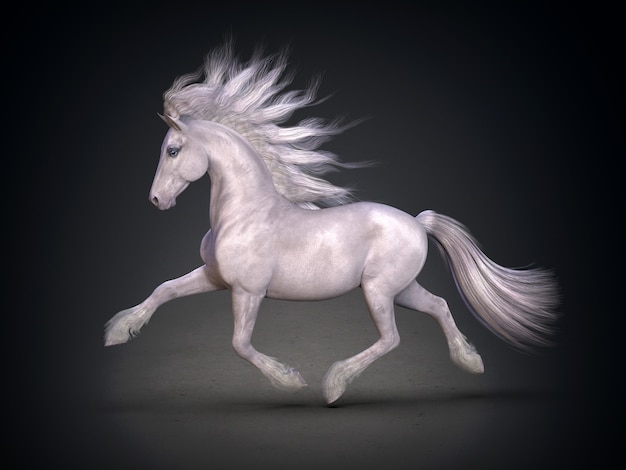 Beautiful white horse 3D rendering