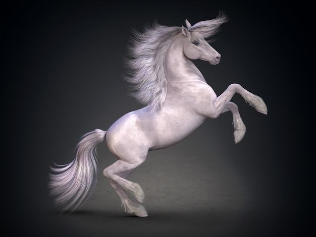 Beautiful white horse 3D rendering