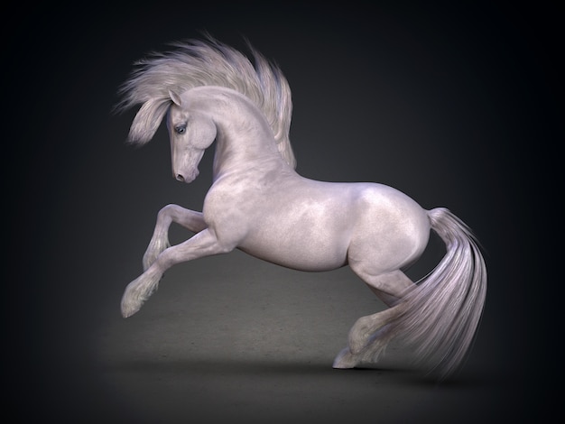 Beautiful white horse 3D rendering