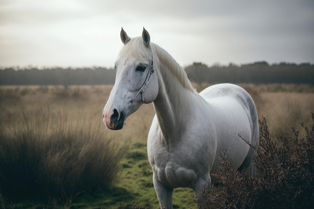 Beautiful white horse Illustration AI Generative