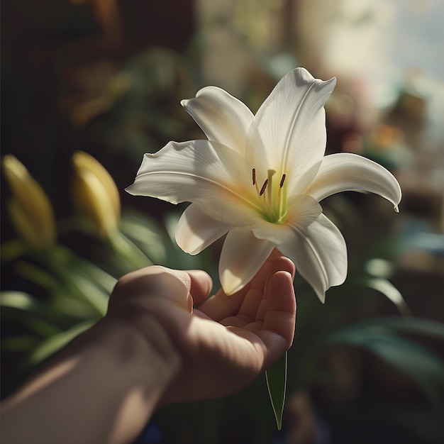 Beautiful White Lily Flower with Delicate Petals on Plain White Background