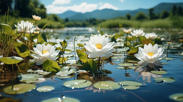 Beautiful white lotus flower in the lake and lotus flower plants pure white lotus flower