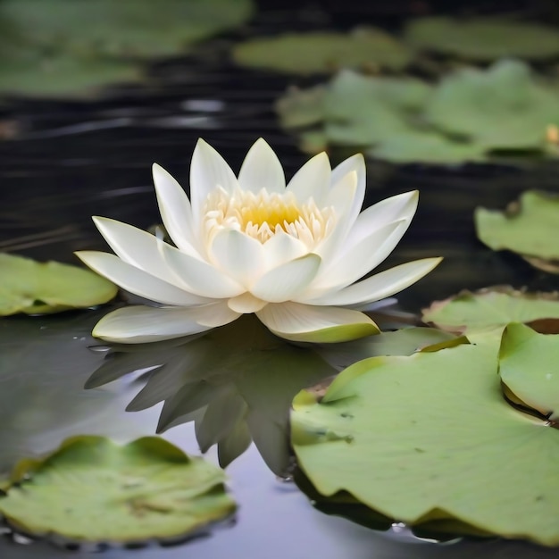 beautiful White Lotus Flower with green leaf in in pond