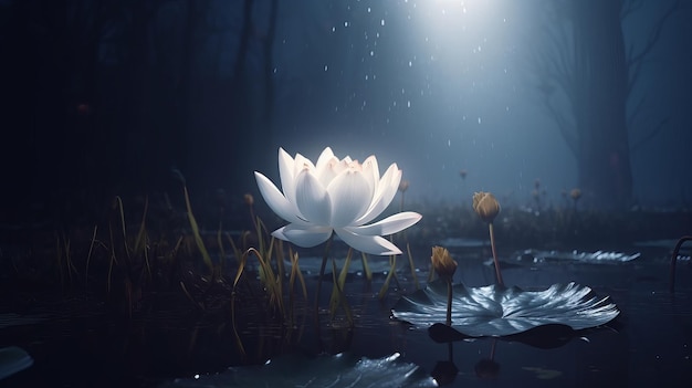 Beautiful white Lotus on the surface of pond generative AI