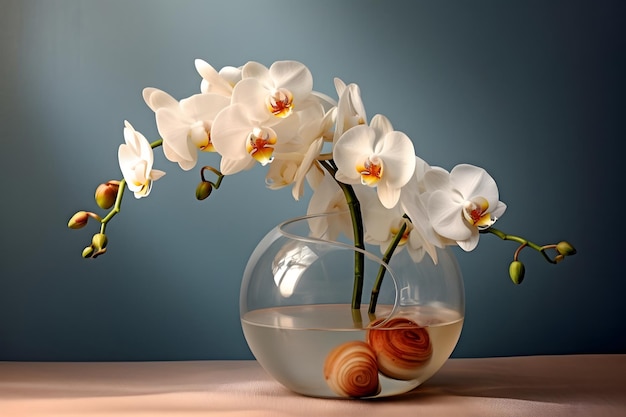 Beautiful White orchids in a glass vase