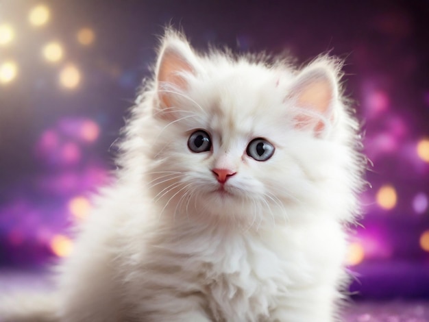 a beautiful white Persian Kitten with a lighting background