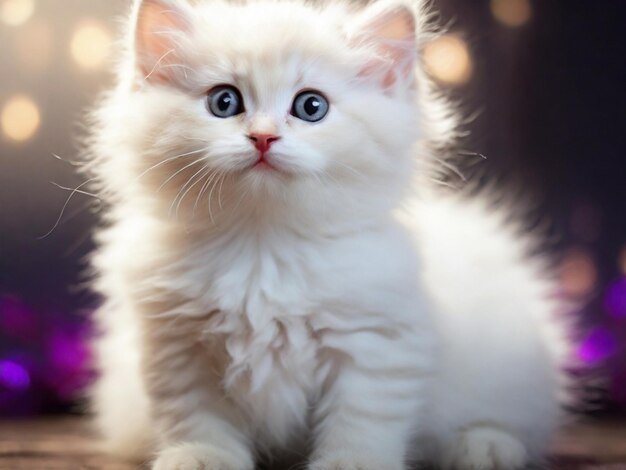 a beautiful white Persian Kitten with a lighting background