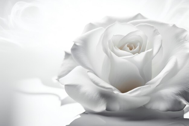 Beautiful white rose on white background closeup Space for text