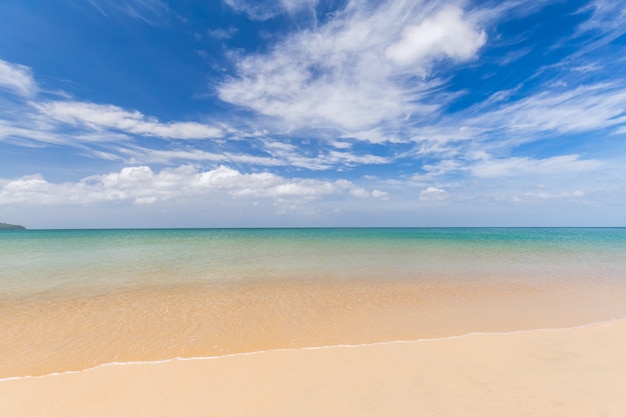 Beautiful white sand beach and blue sky and sea of in Krabi Thailand 