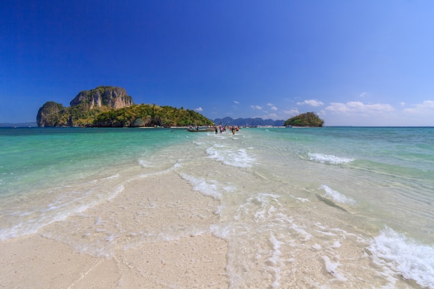 Beautiful White sand beach and clear sky at Krabi Thailand