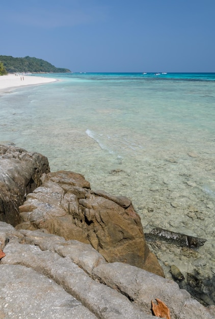 Beautiful white sand beach and crystal clear water of Koh Tachai Similan National Park Thailand