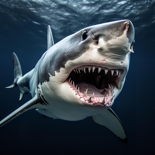 Beautiful White Shark isolated on blue background