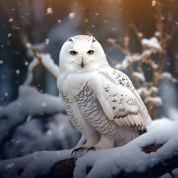 A beautiful white snow owl