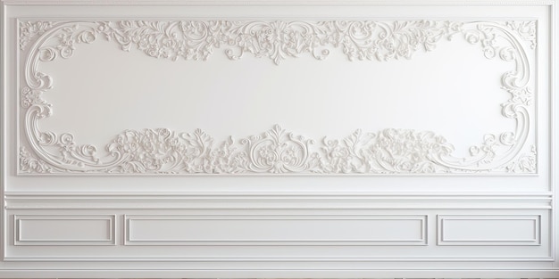 The beautiful white wall is adorned with intricate plaster moldings