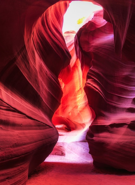 Beautiful wide angle view of amazing sandstone formations in famous Antelope Canyon