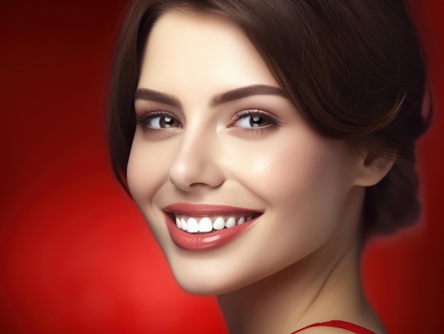 Beautiful wide smile of healthy woman white teeth close up