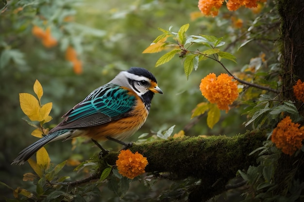 A beautiful wild bird on a branch of a tree