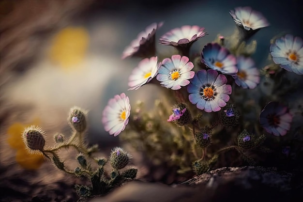 Beautiful wild flowers in the wild macro shot