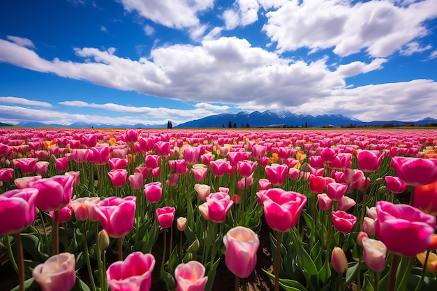 Beautiful wildflower field of tulips