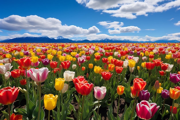 Beautiful wildflower field of tulips