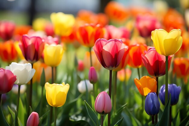 Beautiful wildflower field of tulips