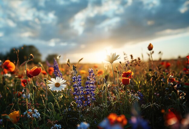 Beautiful wildflowers spring colors Nature backdrop Beautiful Meadow with wild flowers over white