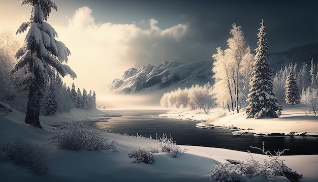 Photo beautiful winter landscape background design