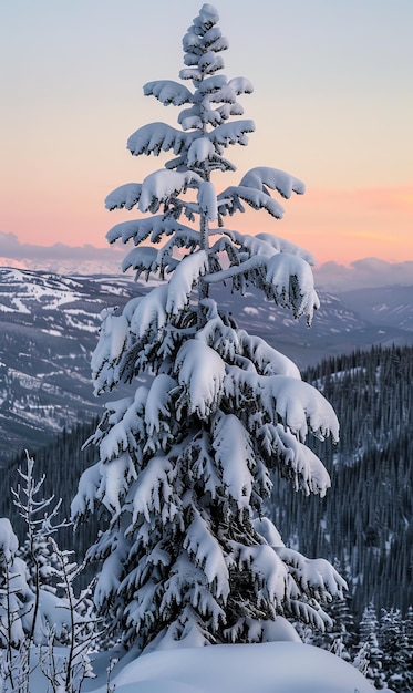 Beautiful winter landscape snow and fir trees realistic photo