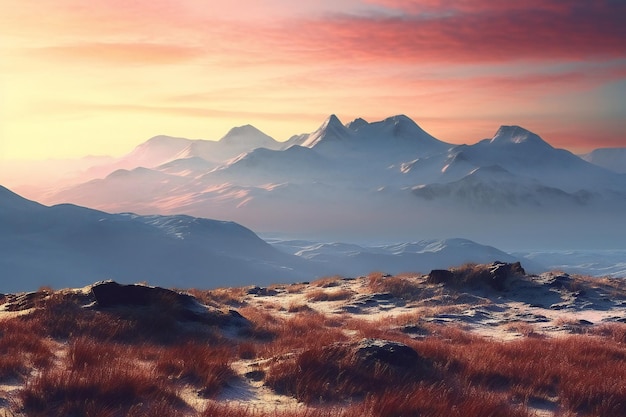 Beautiful winter landscape Sunrise over the mountains