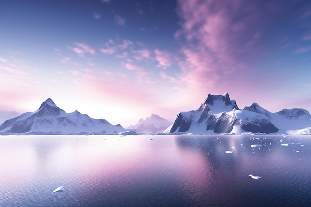 Beautiful winter landscape with icebergs in the ocean