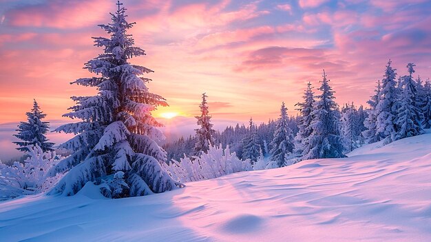 beautiful winter landscape with snow covered trees in the forest