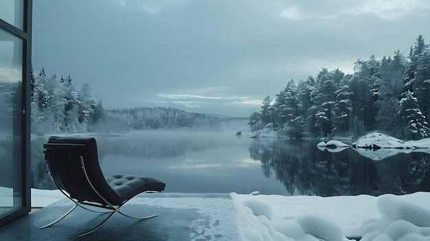 Photo beautiful winter landscape with snowcovered trees around the lake