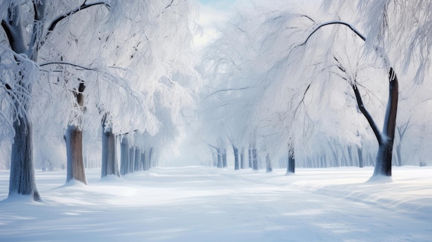 Beautiful winter landscape with snowy trees in the park