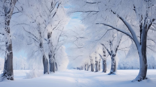 Beautiful winter landscape with snowy trees in the park