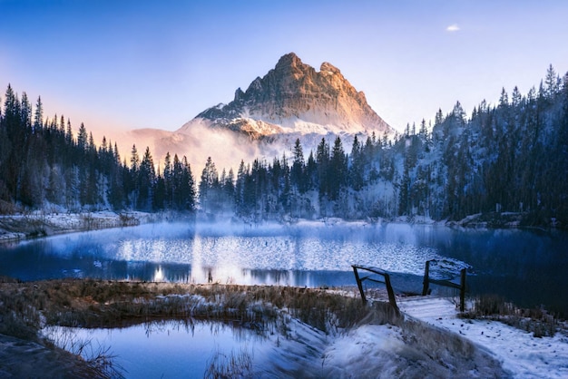 Beautiful winter scenery landscape and snow frosted mountain in Italy