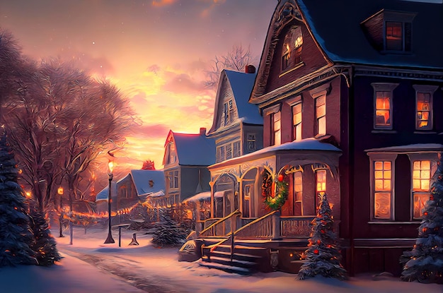 Beautiful winter scenery with christmas houses