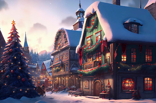 Beautiful winter scenery with christmas houses