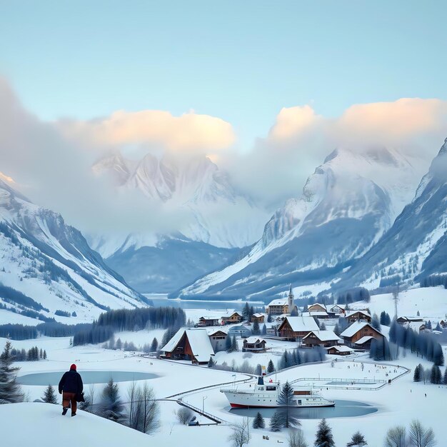 Photo beautiful winter view of snowy mountain tops